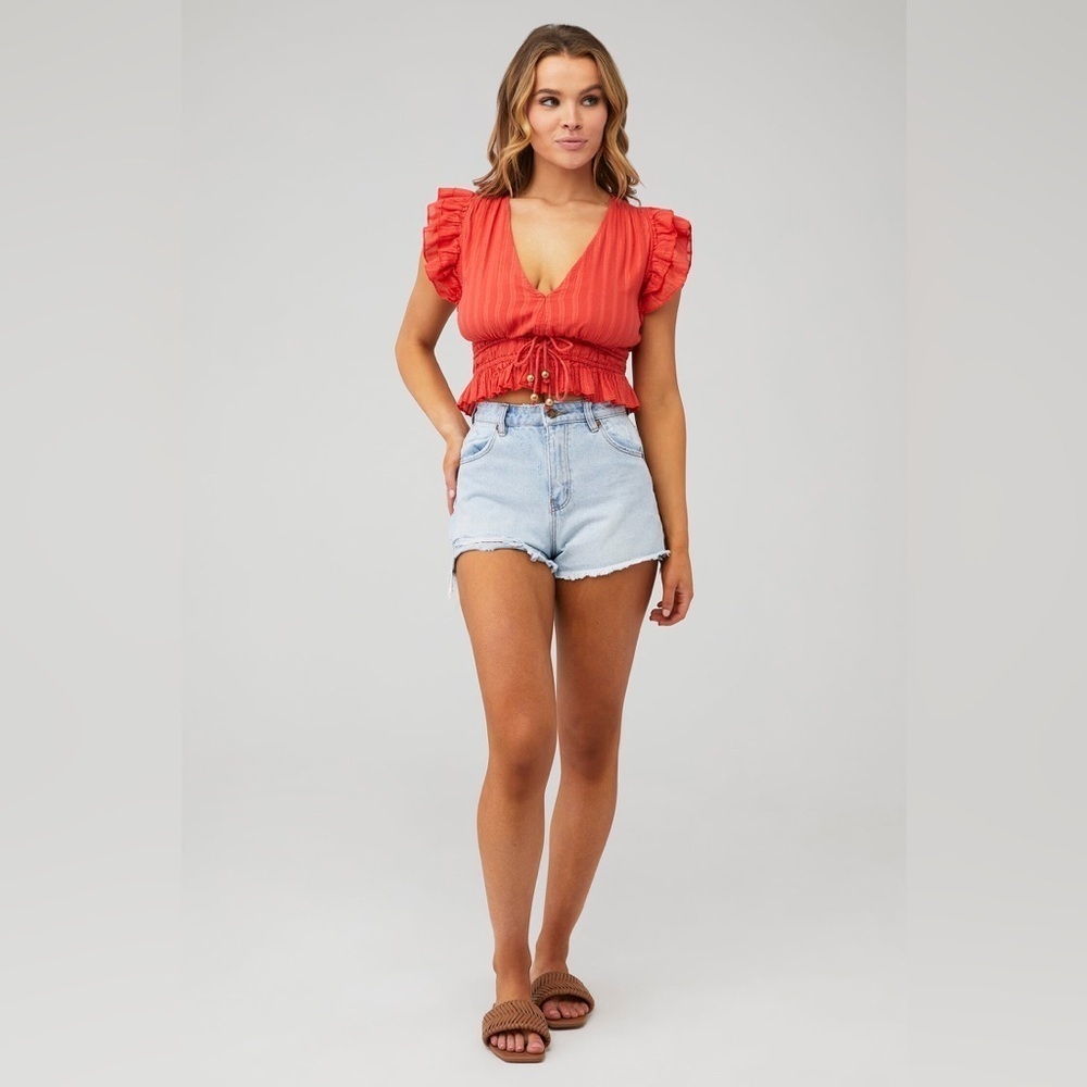Karina Grimaldi Raffa Metalic Top in Tangerine